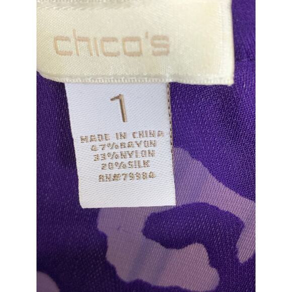 Chico's Royal Purple Paisley Sheer Cutwork Flowy Boho Rayon Silk Blouse - Size 1 - Picture 5 of 6